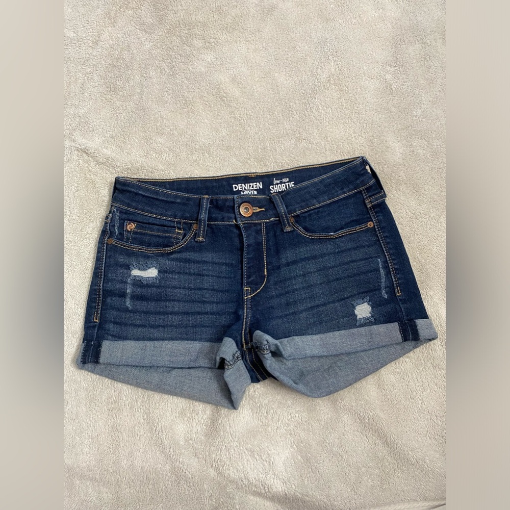 Denizen from LEVIS Low-Rise Shortie Dark Wash Jean Shorts